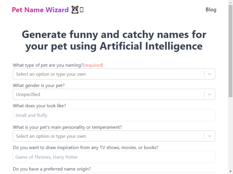 Pet Name Wizard Pet Name Wizard